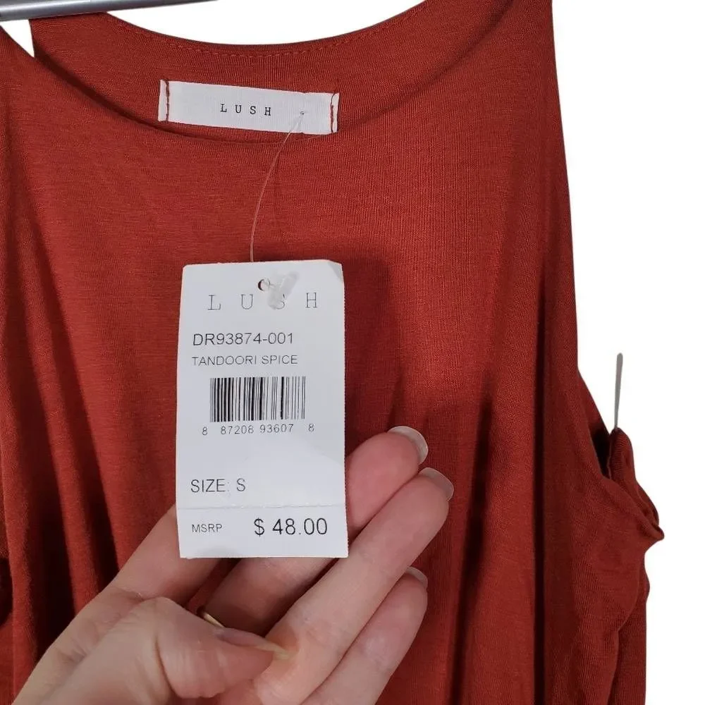 NWT Lush Spaghetti‎ Strap Blouson Jersey Maxi Dress Tandoori Spice Rust Small